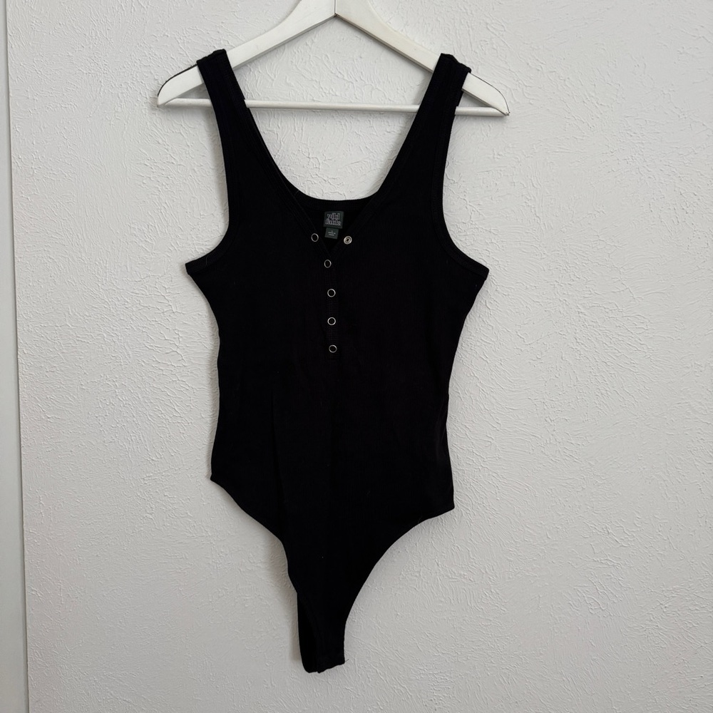 Wild Fable Black Ribbed Buttoned tank body suit size large